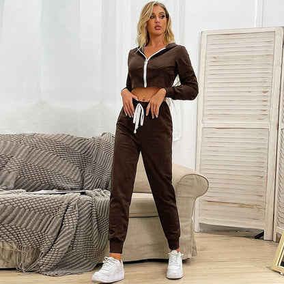 Damen Sportanzug Cropped Hoodie Elastischer Bund Eveloria