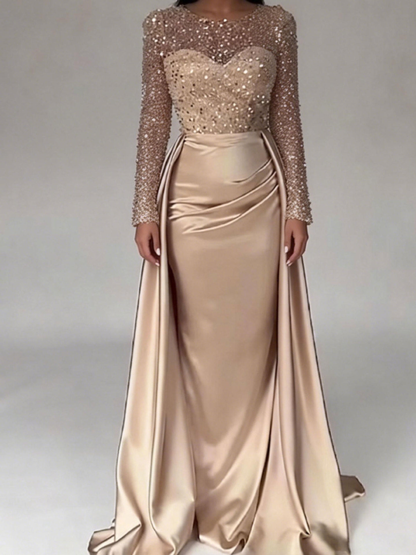 Damen Abendkleid Paillettenoberteil Satinrock Eveloria
