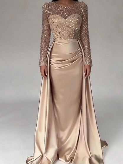 Damen Abendkleid Paillettenoberteil Satinrock Eveloria