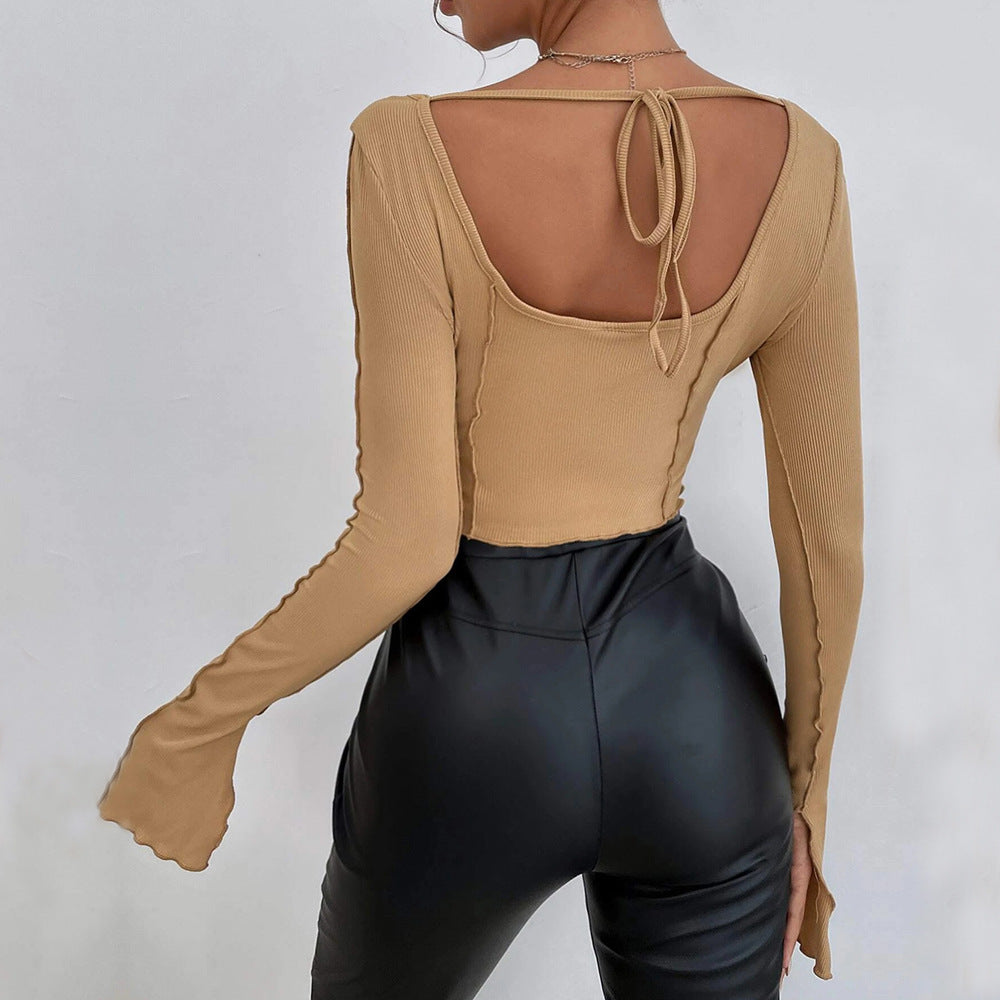 Damen Crop- mit quadratischem Ausschnitt und langen Ärmeln Eveloria