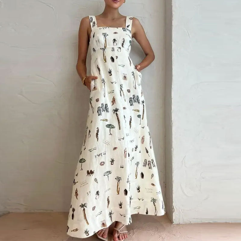Damen Maxikleid Kreatives Print Praktische Taschen - Eveloria