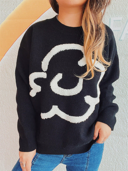 Damen Pullover Locker mit Grafik Schriftzug Eveloria