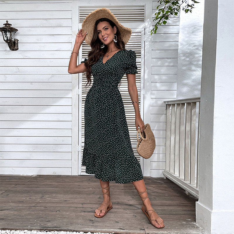 Damen Sommerkleid Polka Dot Rüschendetails Figurbetonter Schnitt - Eveloria