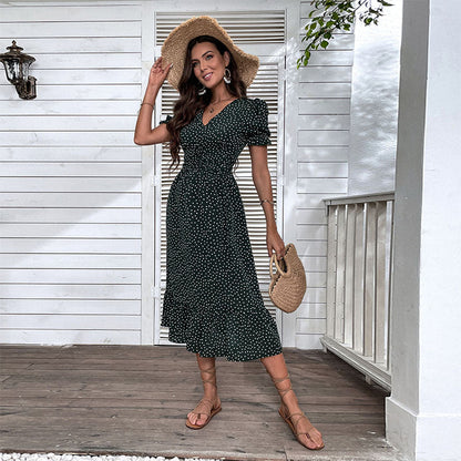 Damen Sommerkleid Polka Dot Rüschendetails Figurbetonter Schnitt - Eveloria