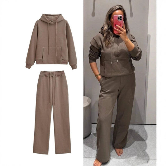 Damen Hoodie Set mit Jogginghosen aus Softstoff Beige - Eveloria