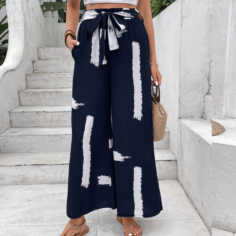 Damen Palazzo-Hose Weit Modisch Grafisches Muster Schwarz - Eveloria