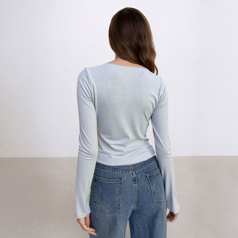 Damen Cropped Langarmshirt Seidenmix Elegantes Design