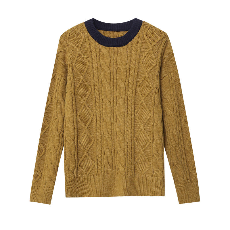 Damen Pullover Grobgestrickt Zopfmuster Eveloria
