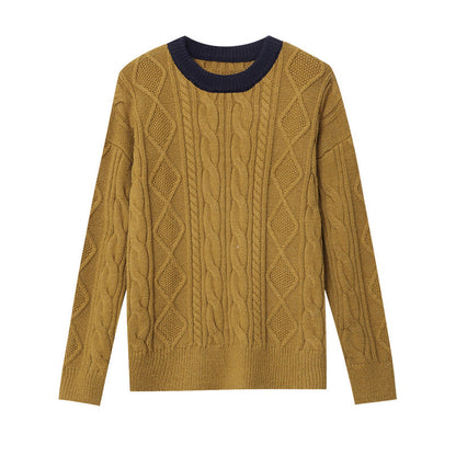 Damen Pullover Grobgestrickt Zopfmuster Eveloria