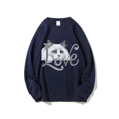 Damen Sweatshirt Katzenmotiv Lässig Grau Eveloria