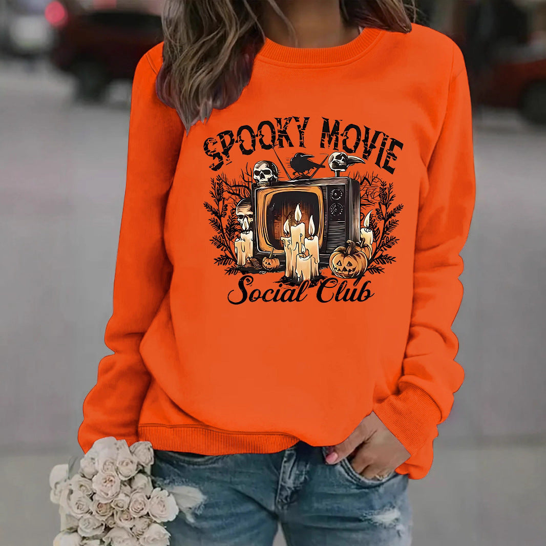 Damen Sweatshirt Spooky Film-Motiv Lässiger Schnitt Eveloria