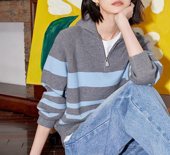 Damen Strickpullover Halbzipverschluss Gemütlich Eveloria