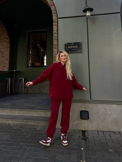 Damen Fleece-Jogginganzug Hochbündig Mit Taschen Grau Eveloria