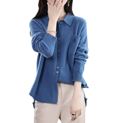 Eveloria Damen Langärmlige Strickjacke Elegant Kragen Knopfleiste