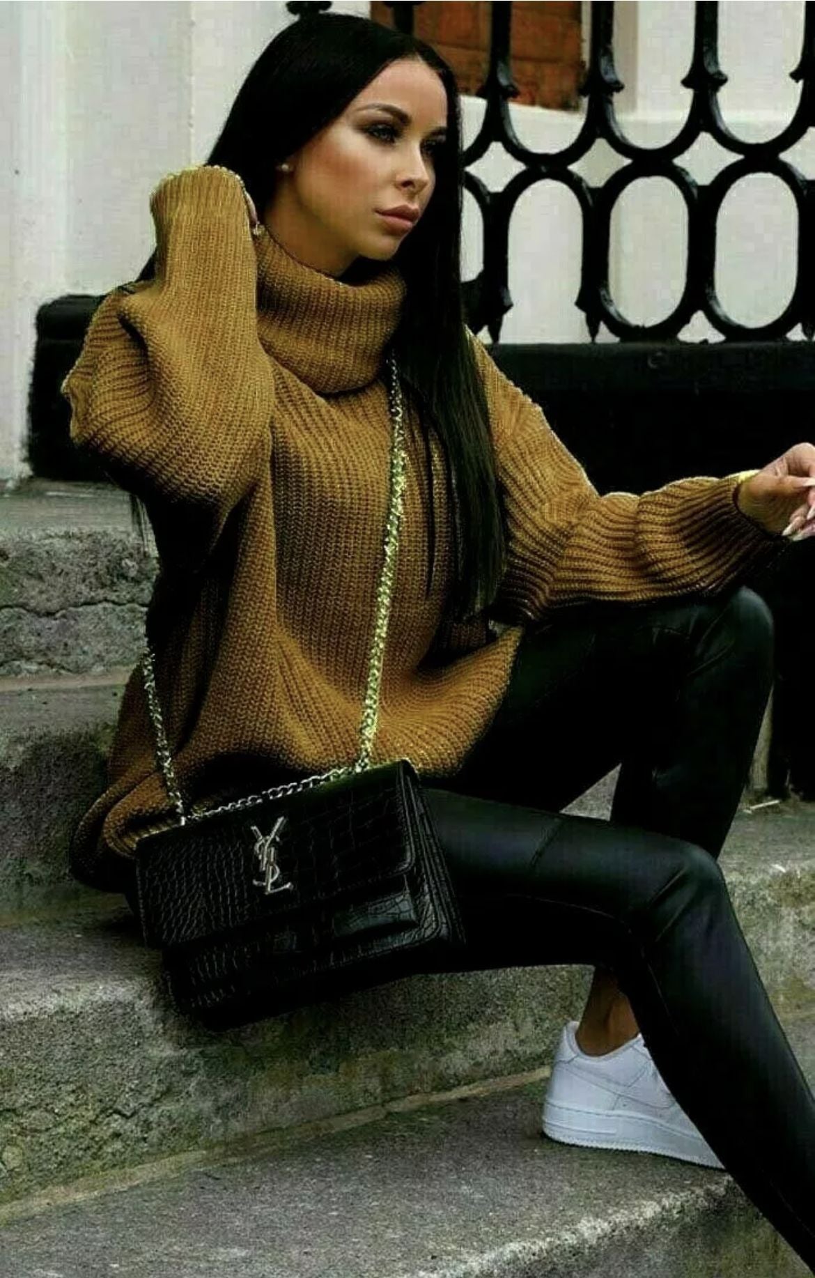 Damen Strickpullover Rollkragen Hochwertig Grün