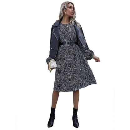 Damen Midikleid mit langen Puffärmeln Elastisches Taillenband