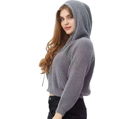 Damen Hoodie Weiches RippstrickMaterial Mit Kordelzug