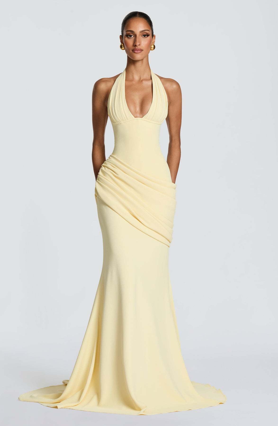 Damen Abendkleid Wickeldesign V-Ausschnitt Eveloria