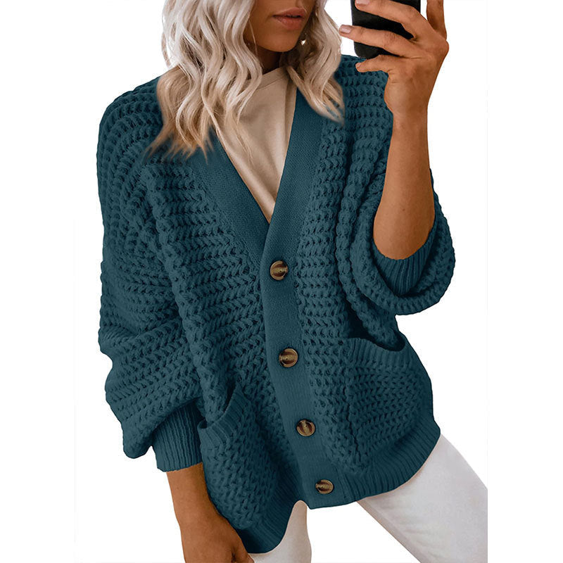 Damen Strickjacke Dickstrick Knöpfe Beige Eveloria