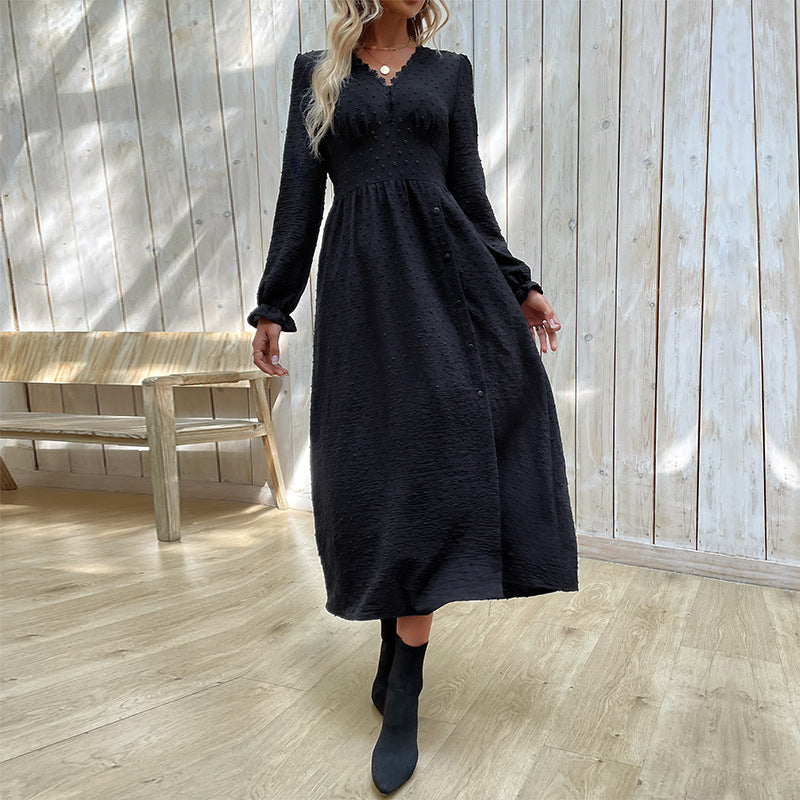 Damen Elegantes Knielanges Kleid mit Knopfdetails Schwarz Eveloria - Eveloria