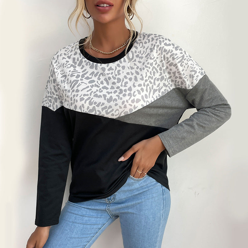 Damen Langarmshirt Leoprint Blockstreifen Eveloria - Eveloria