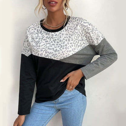 Damen Langarmshirt Leoprint Blockstreifen Eveloria - Eveloria