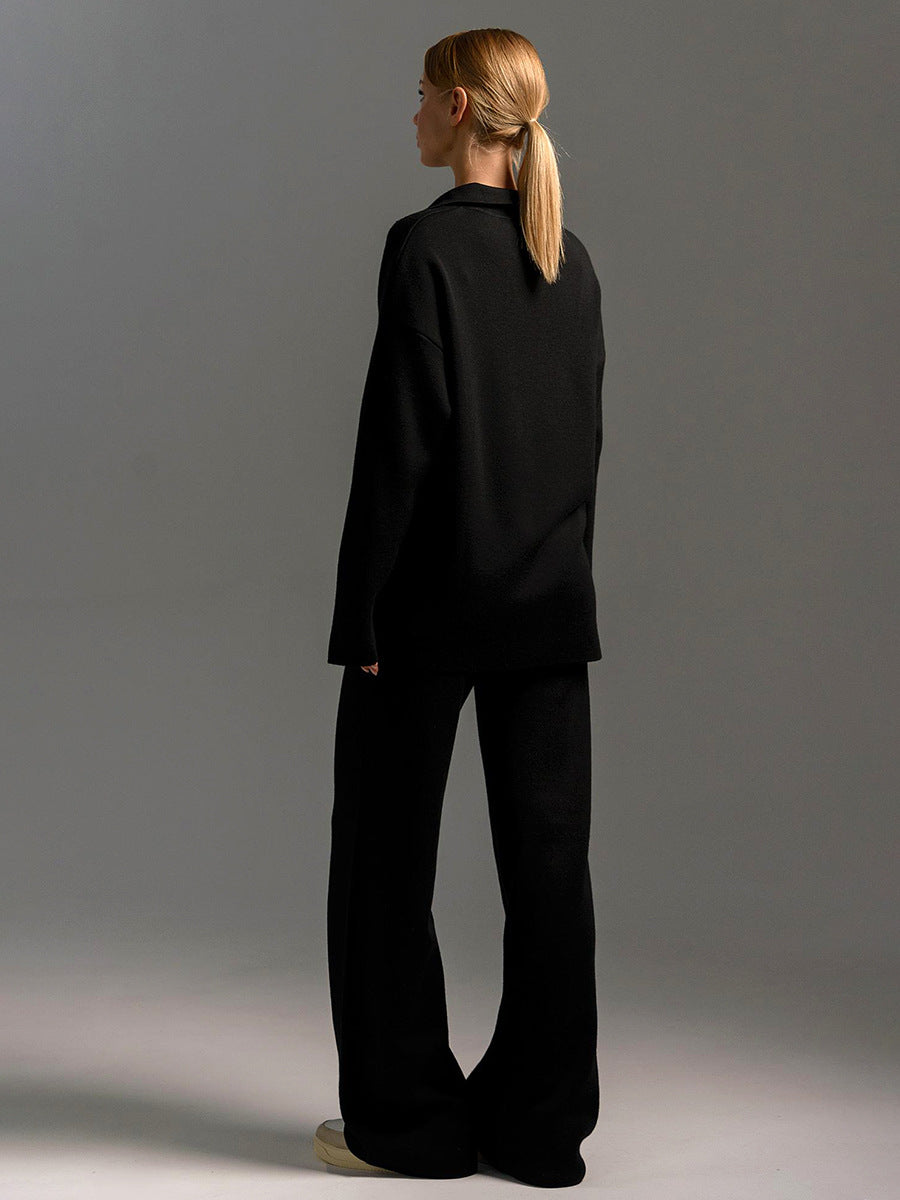 Damen Polopullover Weitbeinhosen Set