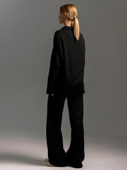 Damen Polopullover Weitbeinhosen Set