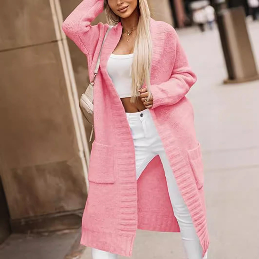 Damen Strickcardigan Lässig Mit Taschen Beige