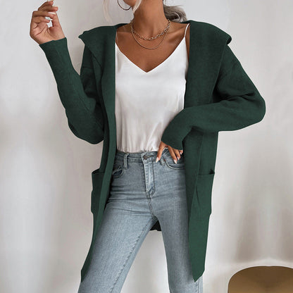Damen Strickcardigan Lässig Hoher Kragen Offene Vorderseite Beige