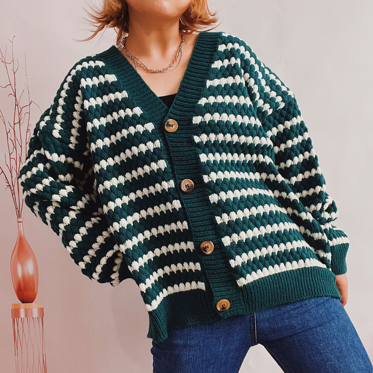 Damen Strickjacke Breite Streifen Eveloria