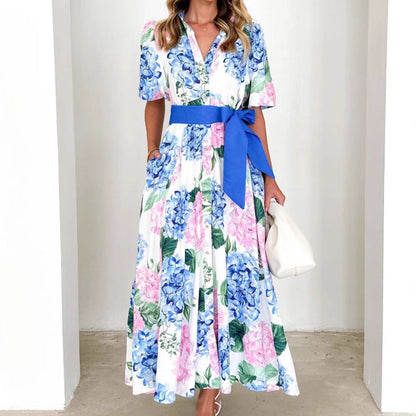 Damen Maxikleid Floral mit Gürtel Weich - Eveloria