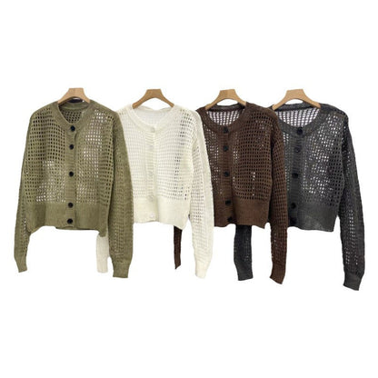 Damen Strickcardigan Luftig Einzigartige Maschenstruktur Beige