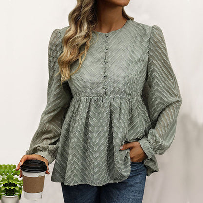 Damen Bluse Rüschendetails Zickzackmuster Eveloria - Eveloria