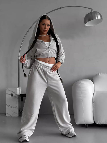 Damen Sportliche Hoodie Jogginghose Set Baumwolle
