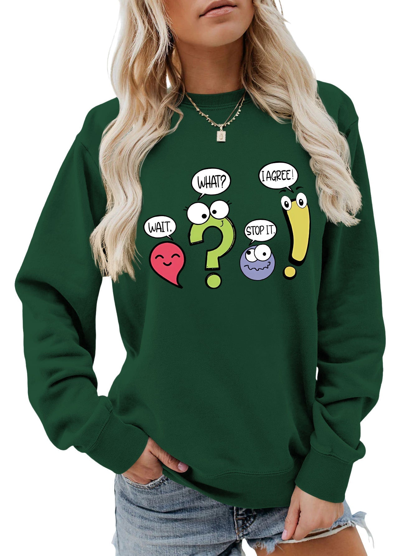 Damen Pullover Lässig Humorvolles Motiv Grau