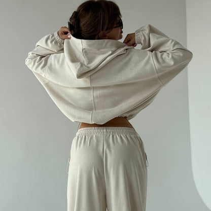 Damen Velours Jogginganzug Set Kapuze Weite Passform Eveloria