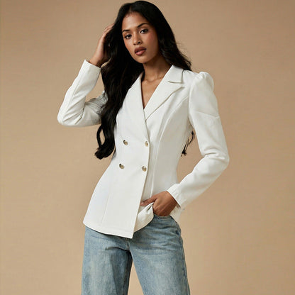 Damen Blazer mit Puffärmeln Elegant Schwarz Eveloria - Eveloria