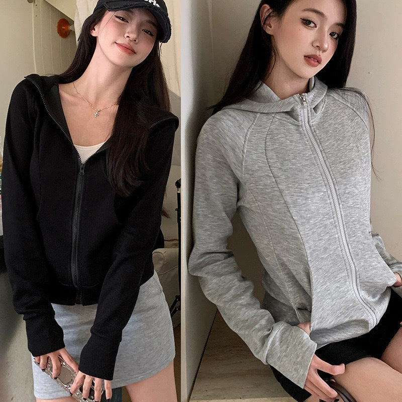 Damen Sportliche Kapuzenjacke Reißverschluss Schwarz Eveloria - Eveloria