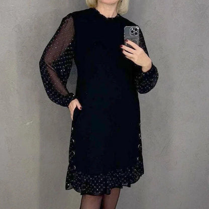 Damen Kleid Voluminöse Ärmel Durchbrochener Saum Eveloria