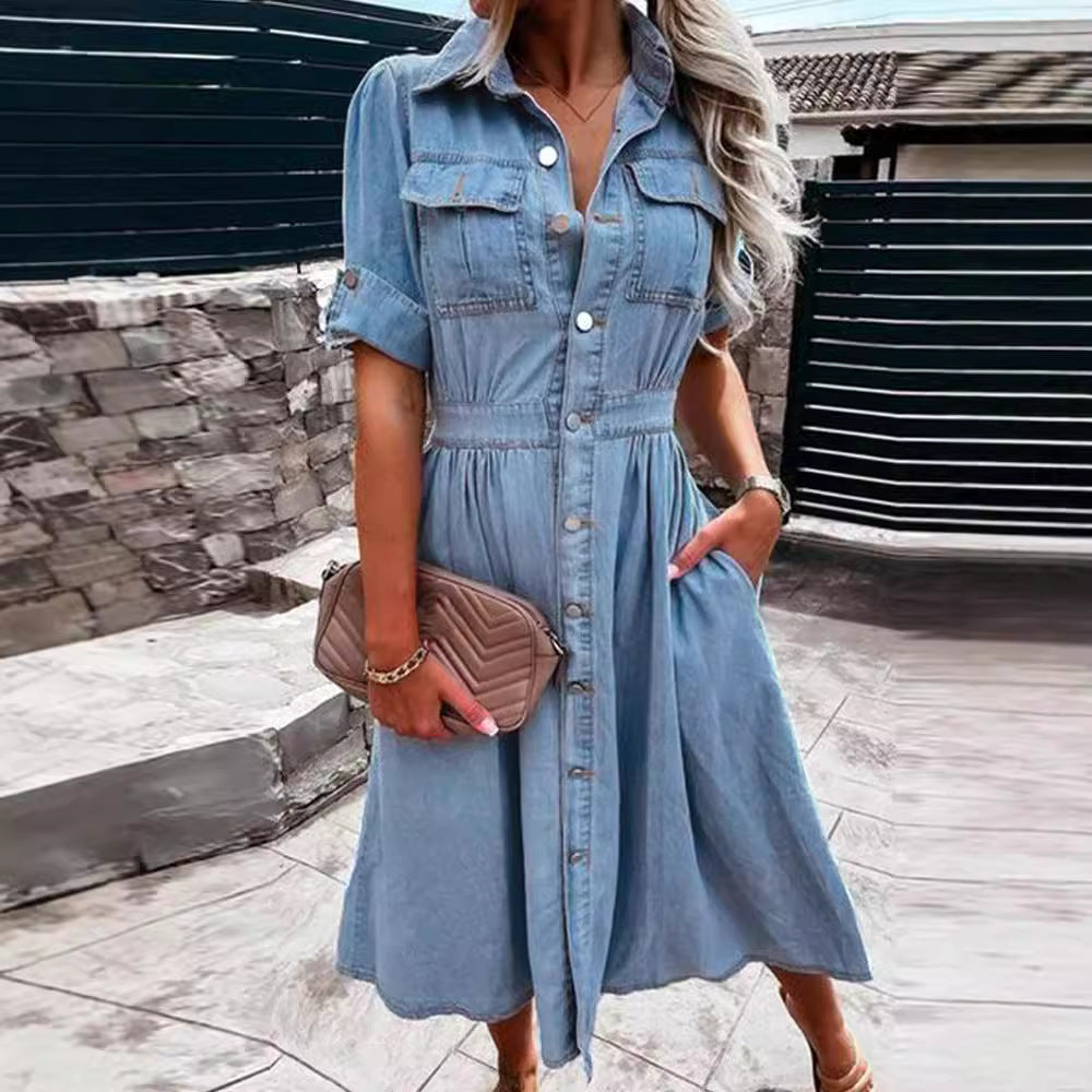 Damen Jeanskleid mit Taschen und Taillierung Elegant Eveloria