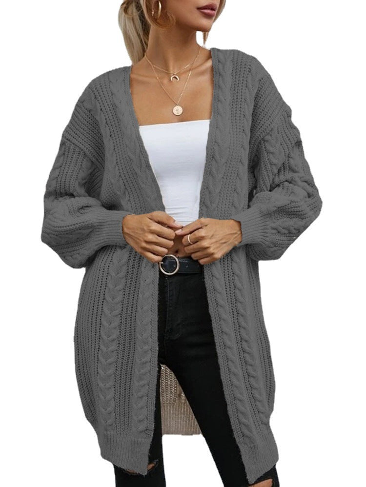 Damen Grobstrick-Cardigan Lässig Zopfmuster Beige