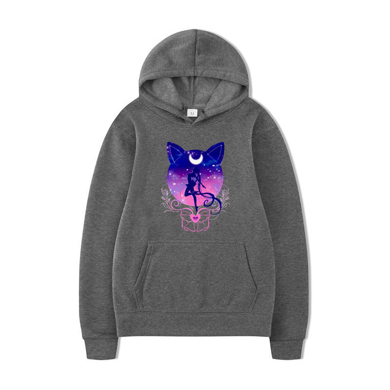 Damen Kapuzenpullover Katzenmotiv Bequem Grau