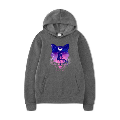 Damen Kapuzenpullover Katzenmotiv Bequem Grau
