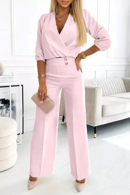Damen Jumpsuit Wickeloberteil Hochtailliert Eveloria