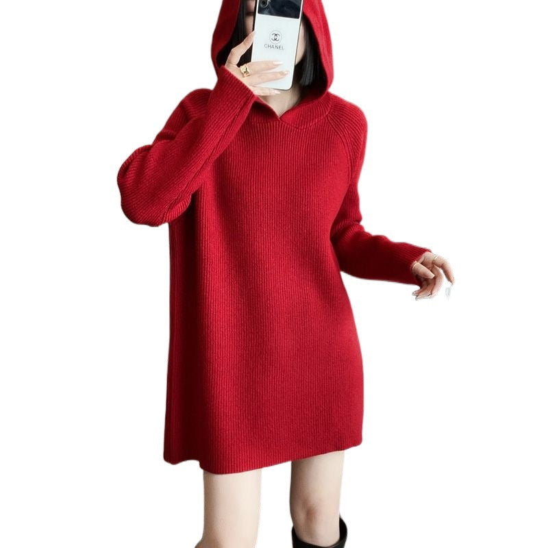 Damen Strickkleid mit Kapuze Lässiger Schnitt Eveloria