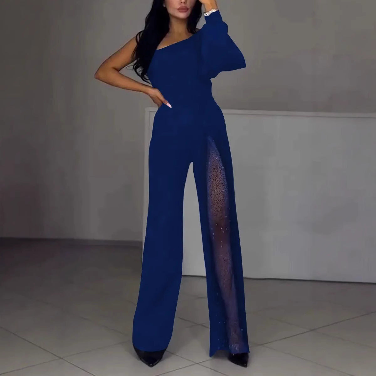 Damen Jumpsuit Elegant Transparenz-Details