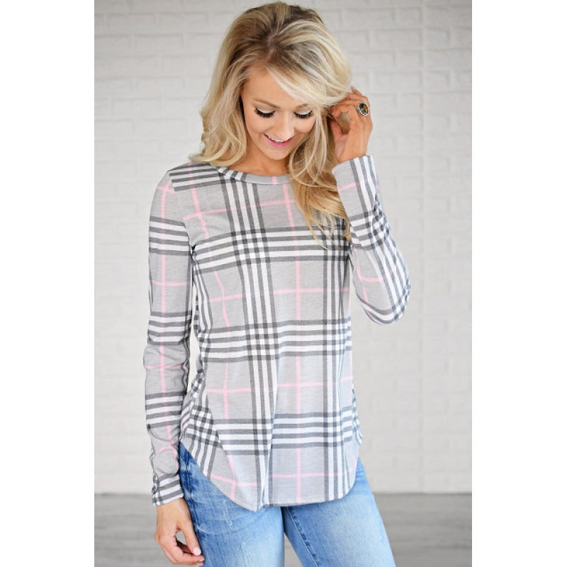 Damen Langarmshirt Karomuster mit Schlitzen Eveloria