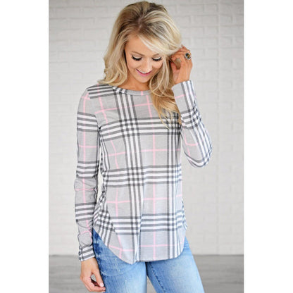 Damen Langarmshirt Karomuster mit Schlitzen Eveloria
