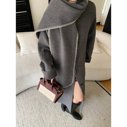 Damen Oversized-Mantel Asymmetrischer Kragen Seitenschlitzen